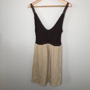 FREE People  Brown Crochet & Beige Knit Dress Size Small